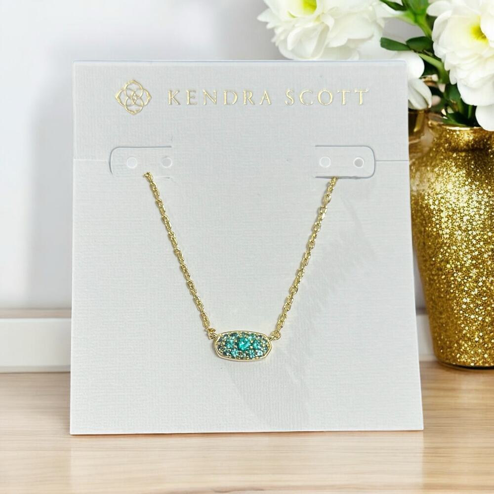 NWT! Kendra Scott Grayson Crystal Pendant Necklace in Gold Emerald Crystal